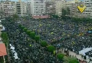 Thousnads of Lebanese attending a Solidarity with Gaza Demonstration Those who abandon Gazans are participating in the crime, killings and treason