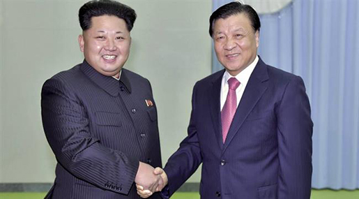 North Korean leader Kim Jong-un meets Liu Yunshan, a senior Chinese official, in Pyongyang
