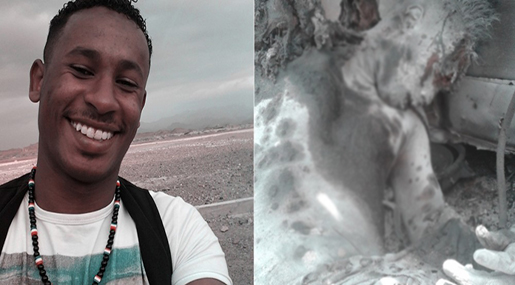 Mohammed Hussein Othman, posing for a selfie (L), was later killed by an airstrike that hit the public bus he was traveling in on April 25 in Lahj, Yemen (R)