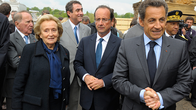 Nicolas Sarkozy, Francois Hollande and former first lady Bernadette Chirac 