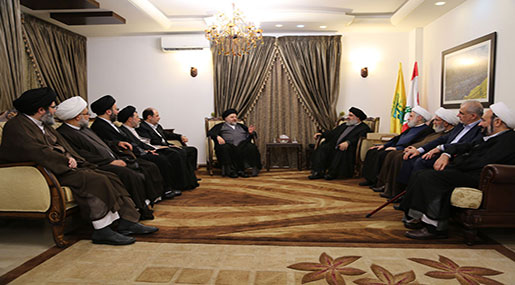 Hezbollah SG His Eminence Sayyed Hassan Nasrallah and Grand Ayatollah Sayyed Ali Sistani, His Eminence Sayyed Jawad al-Shahristani and the accompanying delegation 
