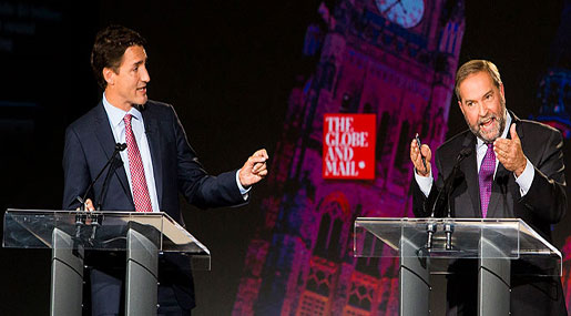Democratic Party leader Tom Mulcair and Prime Minister Justin Trudeau