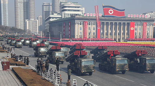 N Korea Stages Show of Force with New Missiles during Parade