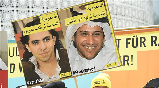 Imprisoned Saudi human rights lawyer and activist Waleed Abulkhair and Saudi blogger Raif Badawi