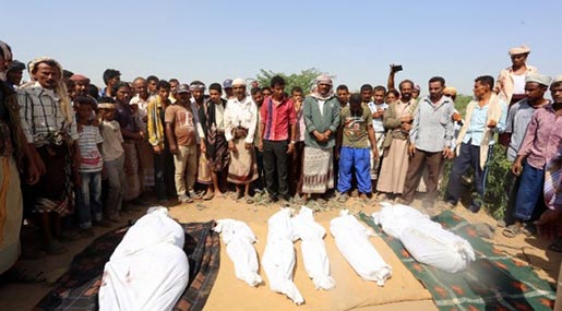 Yemenis attend the funeral of members of the same family on October 8, 2016
