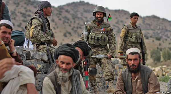 Afghan soldiers and elderly