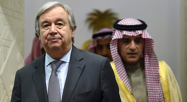 UN Secretary General Antonio Guterres and Saudi FM Adel Jubeir