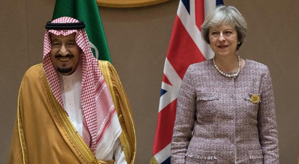 Saudi King Salman and British FM Theresa May