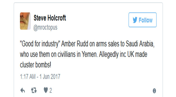 British Home Secretary under Fire for Not Apologizing UK Arms Sale to Saudi Arabia British Home Secretary under Fire for Not Apologizing UK Arms Sale to Saudi Arabia