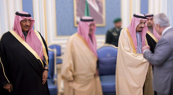Saudi Arabia’s Crown Prince Mohammed bin Nayef, Prince Muqrin bin Abdul-Aziz Al Saud and Saudi King Salman