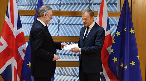 Britain's top envoy to the EU, Tim Barrow, hand-delivered a letter to European Council President Donald Tusk 