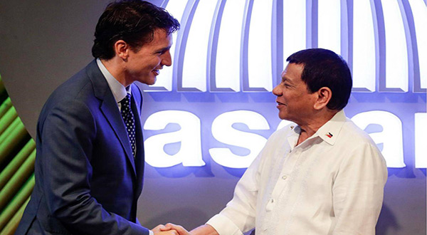 Canadian PM Justine Trudea and Philippine President Rodrigo Duterte 
