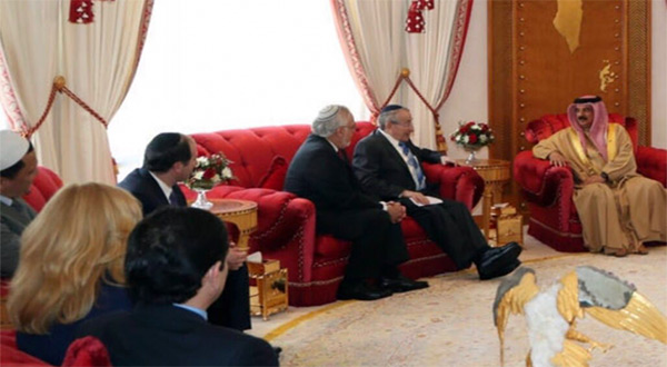 Rabbis Marvin Hier and Abraham Cooper of the Simon Wiesenthal Center meet with the King of Bahrain Hamad bin Isa Al Khalifa in Bahrain on February 23, 2017