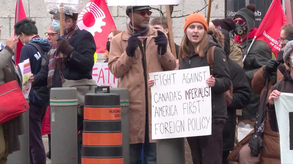Canadians Protest Against Biden’s Visit Outside US Embassy in Ottawa