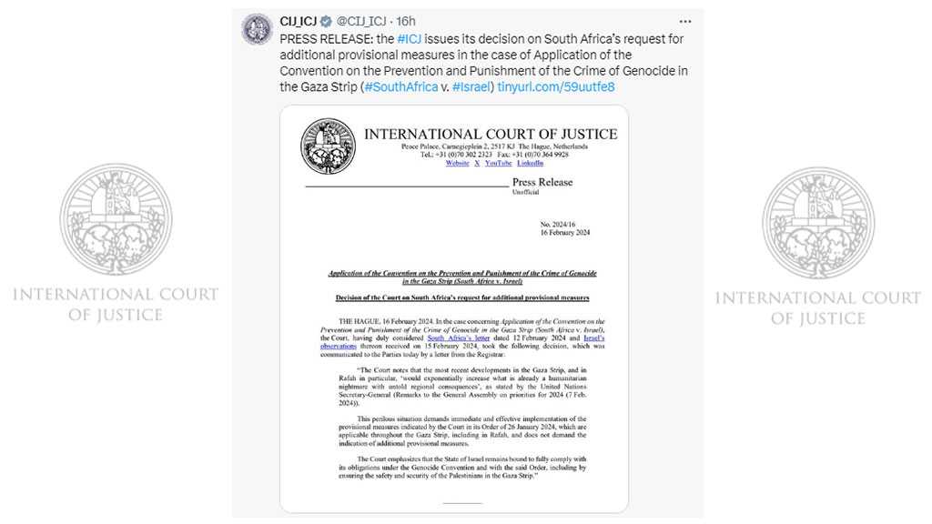 ICJ Nixes S Africa’s Request for Urgent Measures to Save Rafah Amid “Israeli” War
