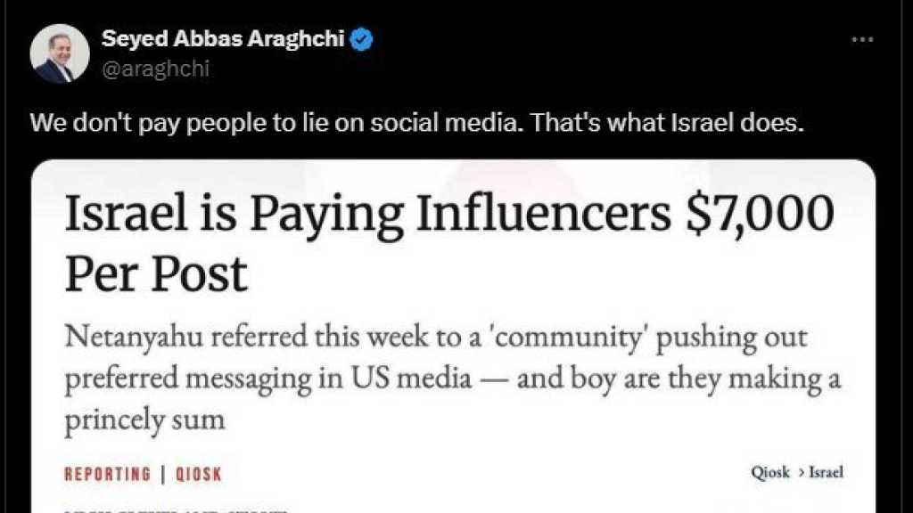 Araghchi Blasts “Israel’s” Paid Propaganda Push Online
