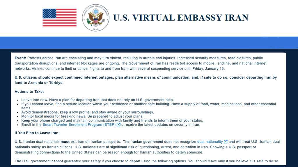 Washington Issues Alarmist Alert Urging Americans to Leave Iran
