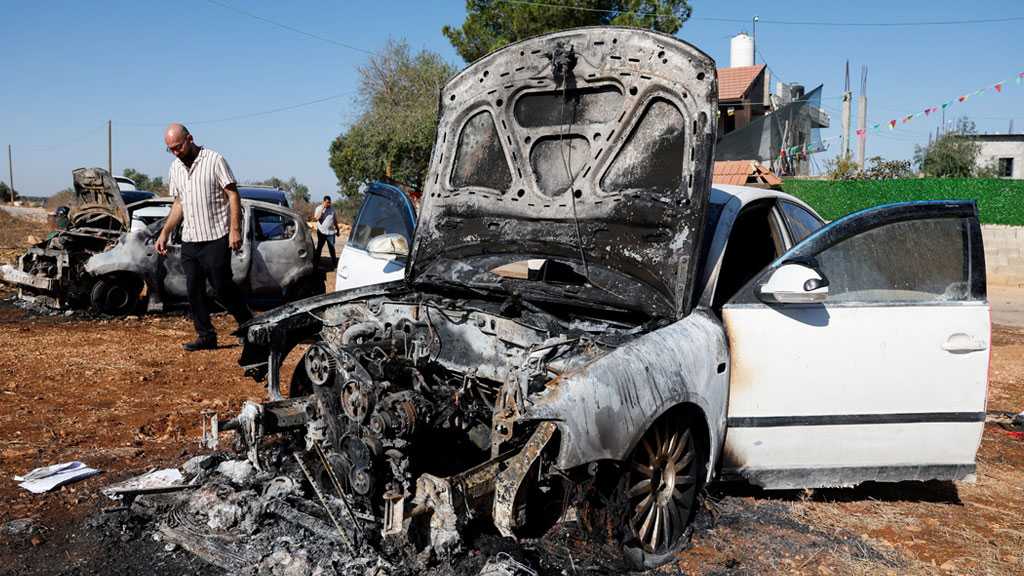 12 Palestinians Detained as “Israeli” Settlers Burn Vehicles in West Bank